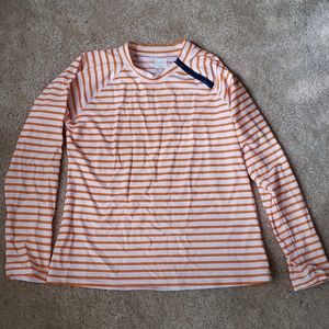Orange striped rash guard